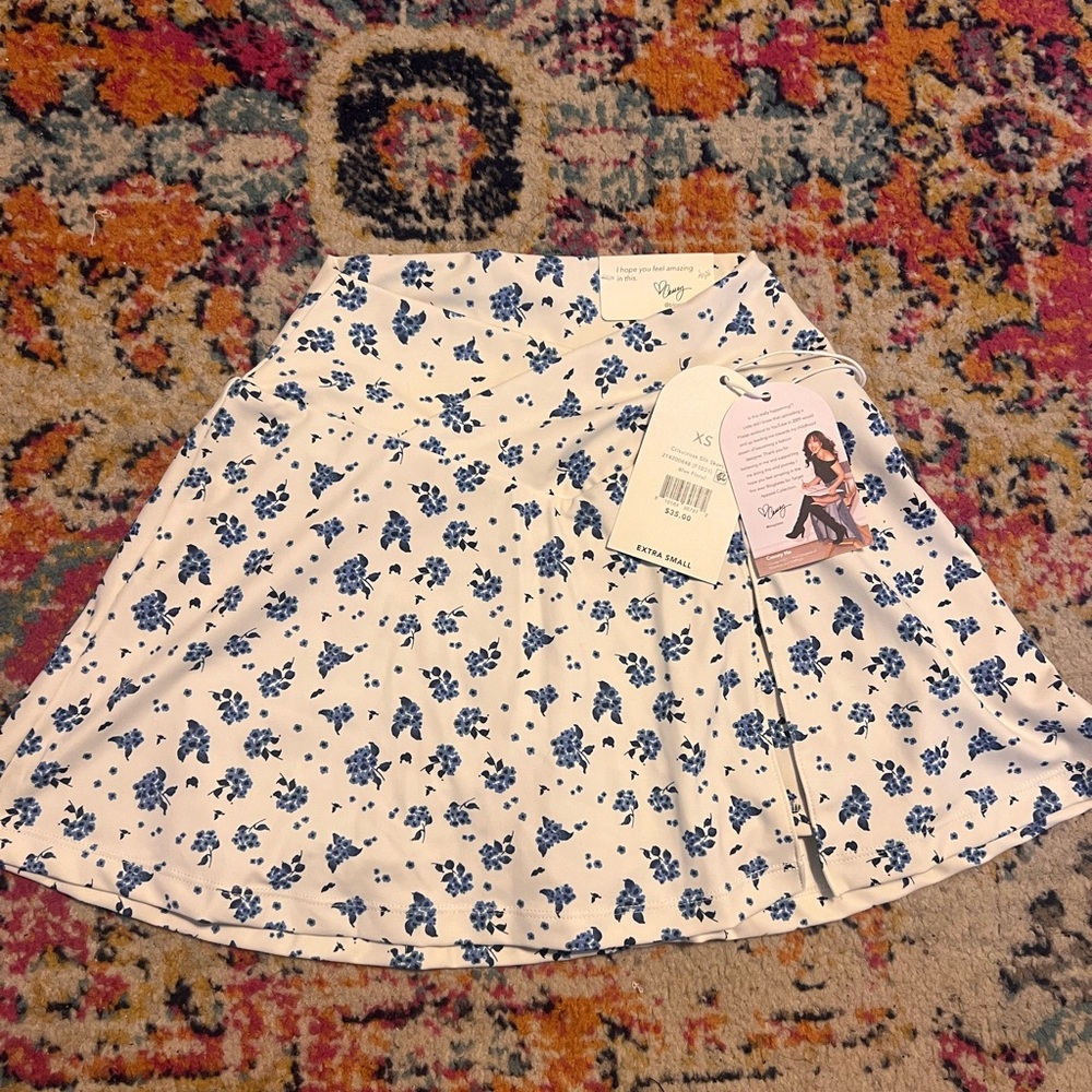 Blogilates Elegant Blue Floral Skater Skirt/ skort